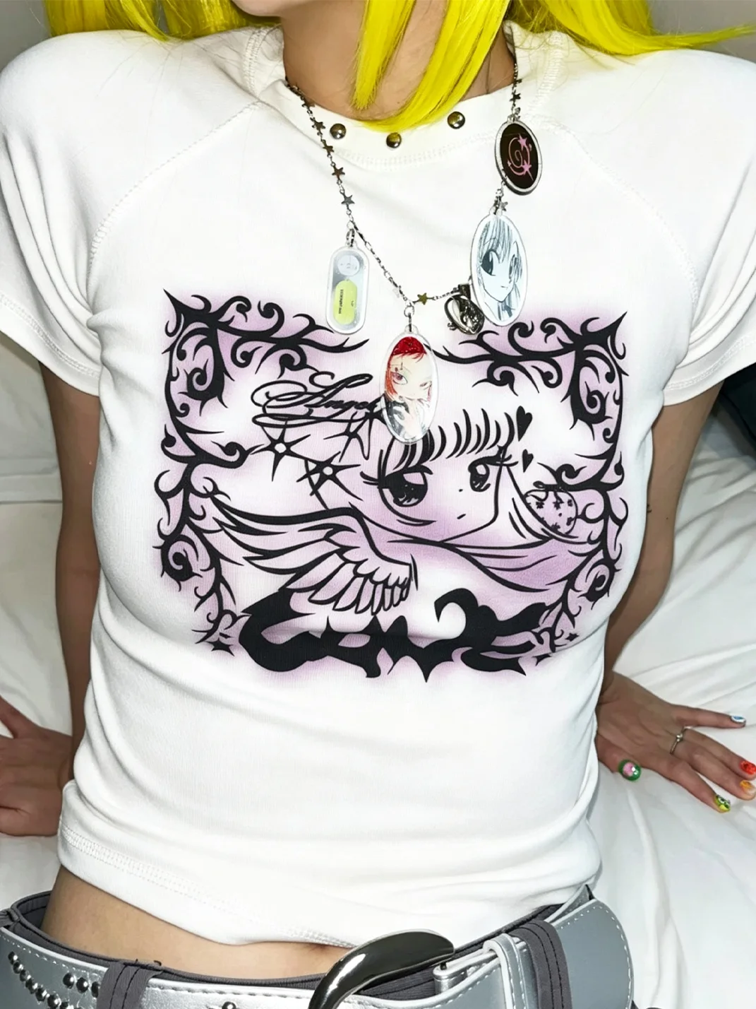 Oogreenapple | Short Sleeve Angel Totem Print T-Shirt