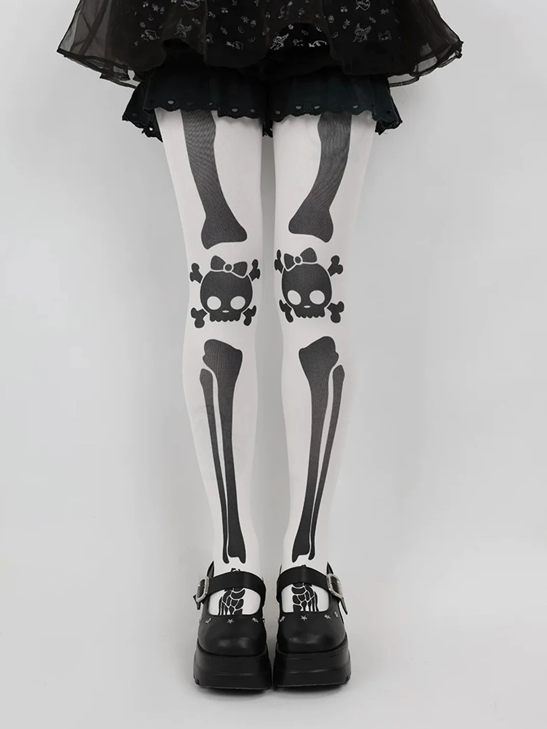 NIHONKIDS | Gothic Pink Princess Skull Skeleton Thick Tights