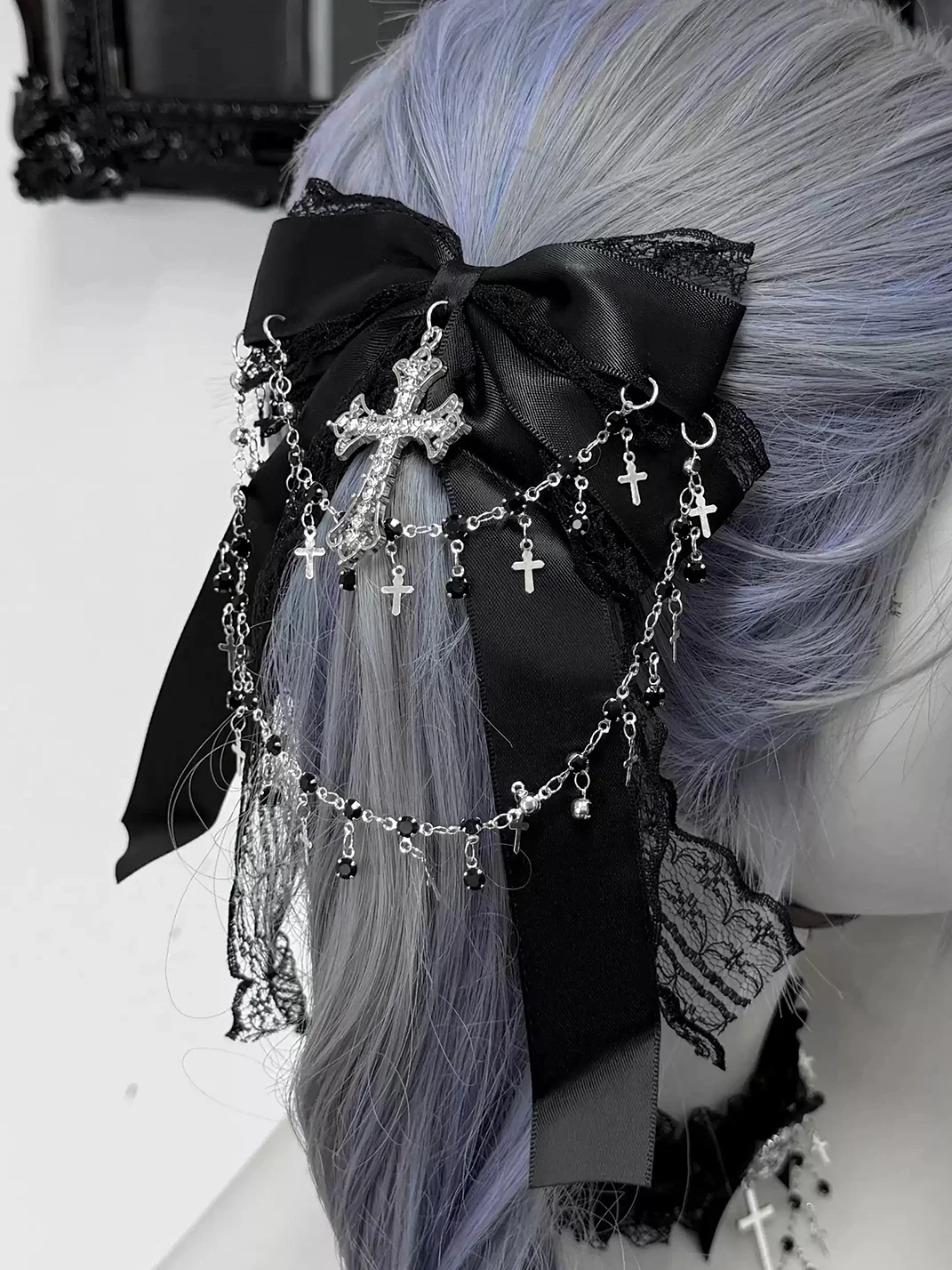 1GASTERINN | Cute Lace Bow Chain Gothic Hair Clip