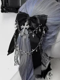 1GASTERINN | Cute Lace Bow Chain Gothic Hair Clip