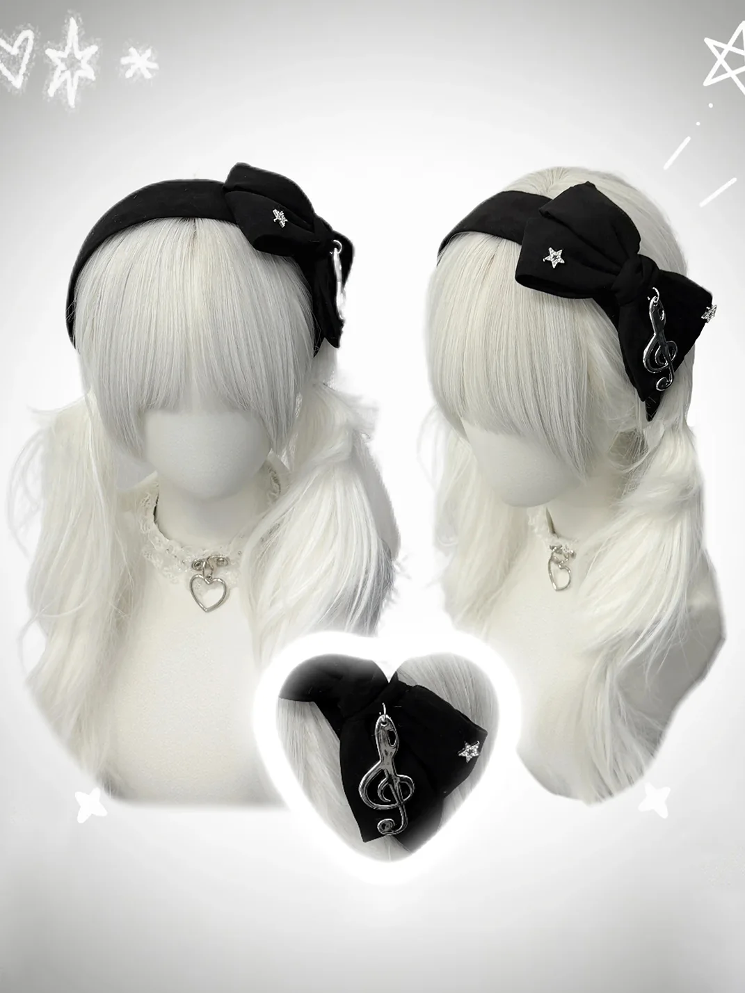 1GASTERINN | Gray Bow Rhinestone Note Headband