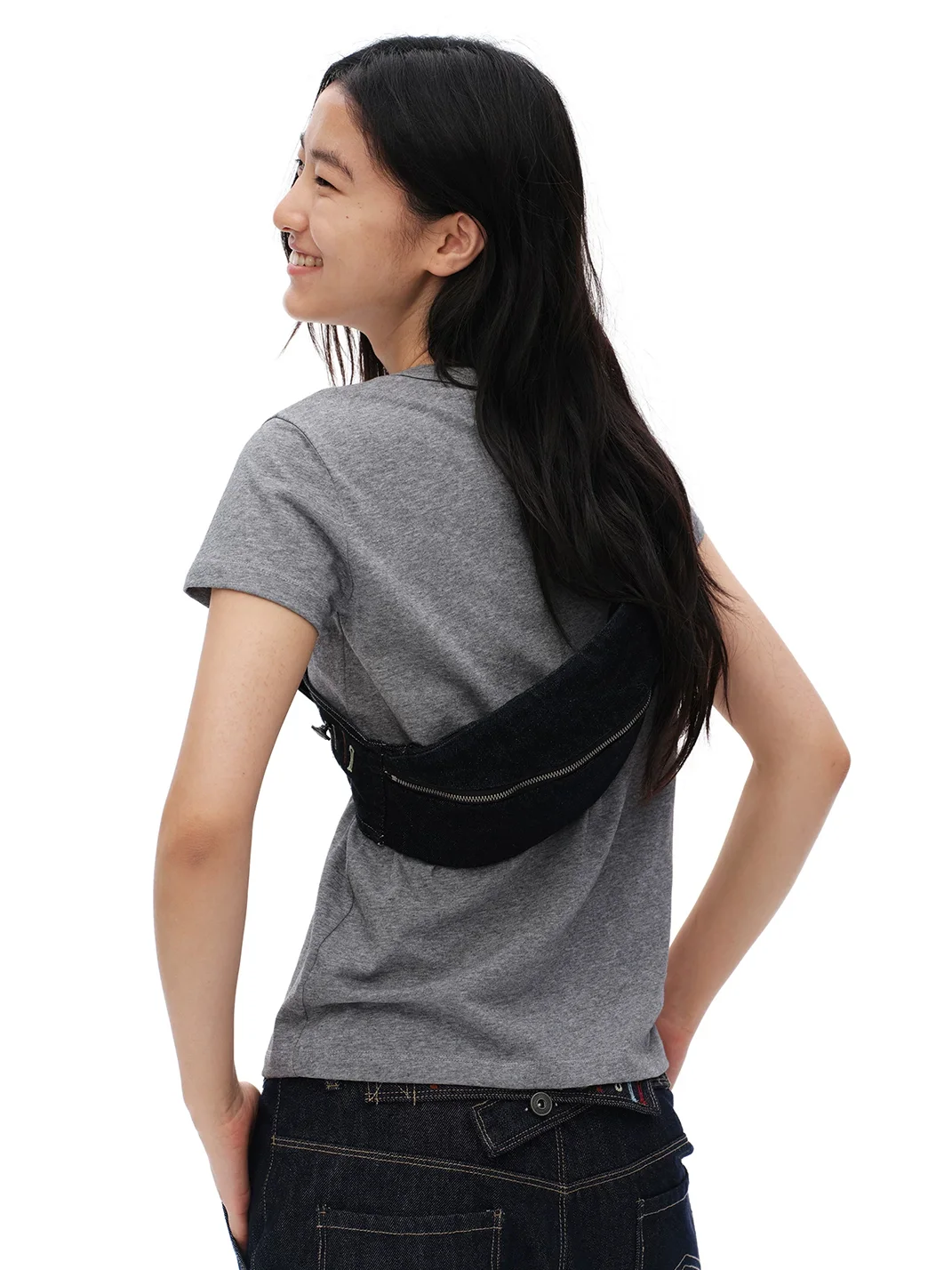 Oinimi | Embroidered Buttonhole Denim Convertible Waist Bag
