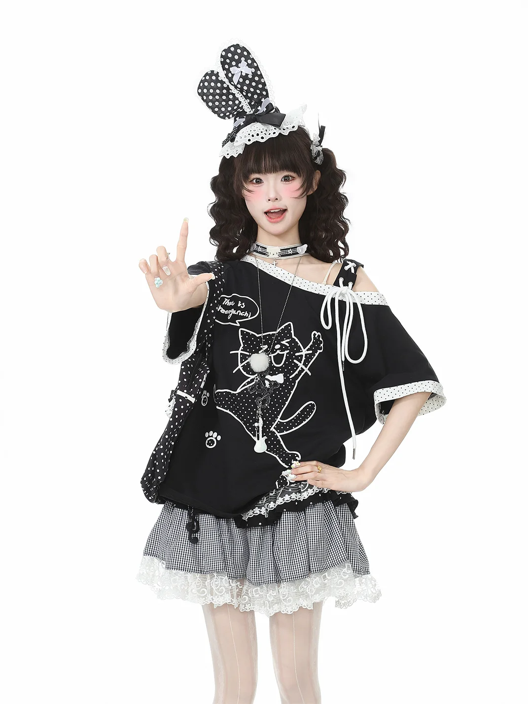 Languid Park | Y2K Cat Short Sleeve Off Shoulder Top