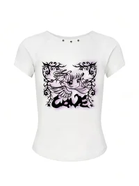 Oogreenapple | Short Sleeve Angel Totem Print T-Shirt