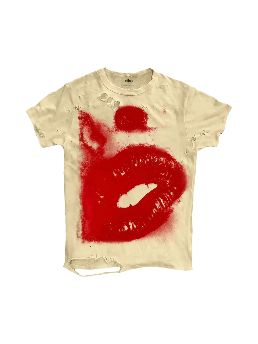 SHIBU | Distressed Lip Print Short-Sleeve T-Shirt