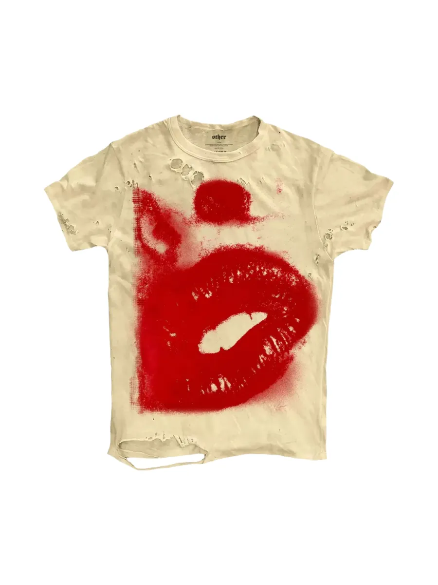 SHIBU | Distressed Lip Print Short-Sleeve T-Shirt - 3