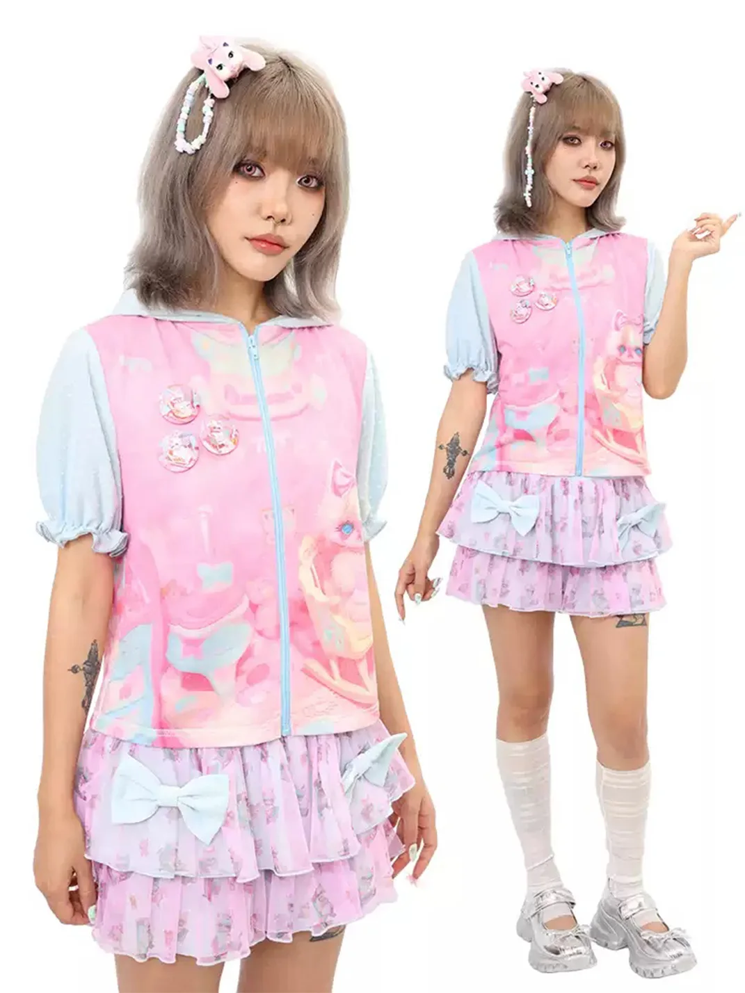 NIHONKIDS | Cute Cat Lantern Sleeve Top