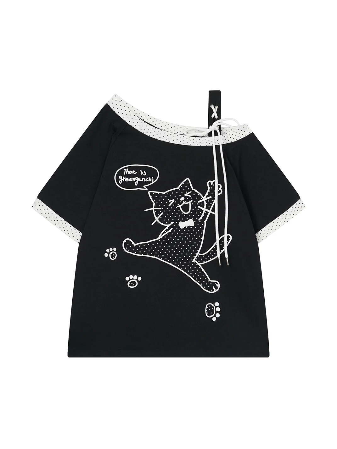 Languid Park | Y2K Cat Short Sleeve Off Shoulder Top