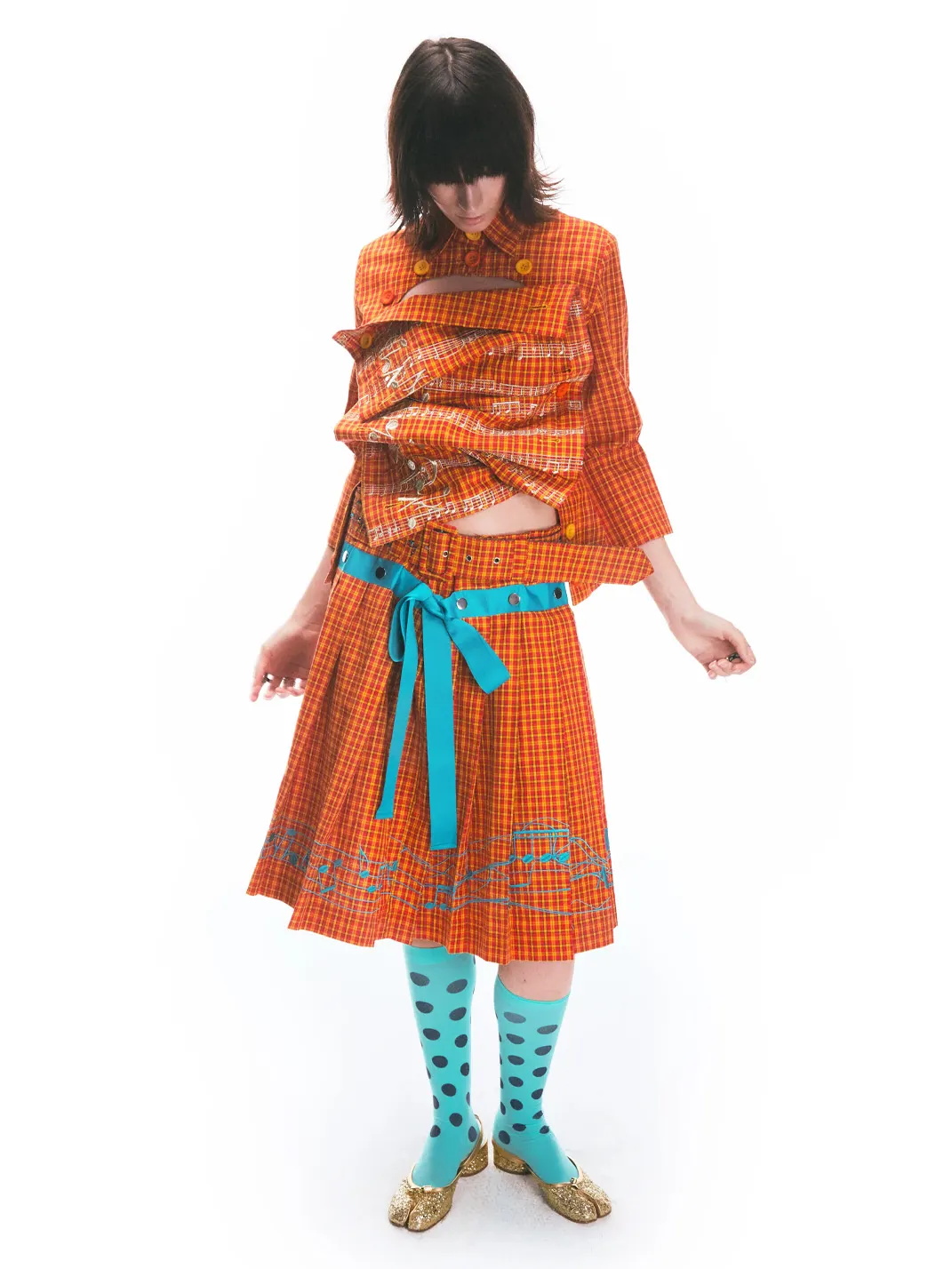 Fruitanari | Musical Note Embroidered Pleated Skirt