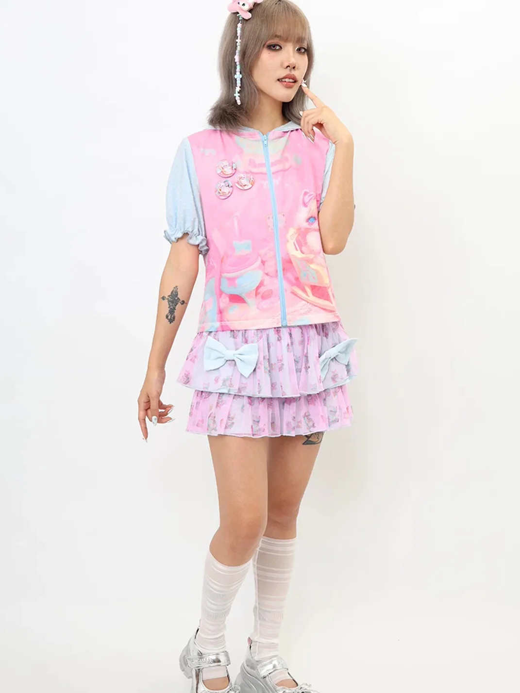 NIHONKIDS | Cute Cat Lantern Sleeve Top
