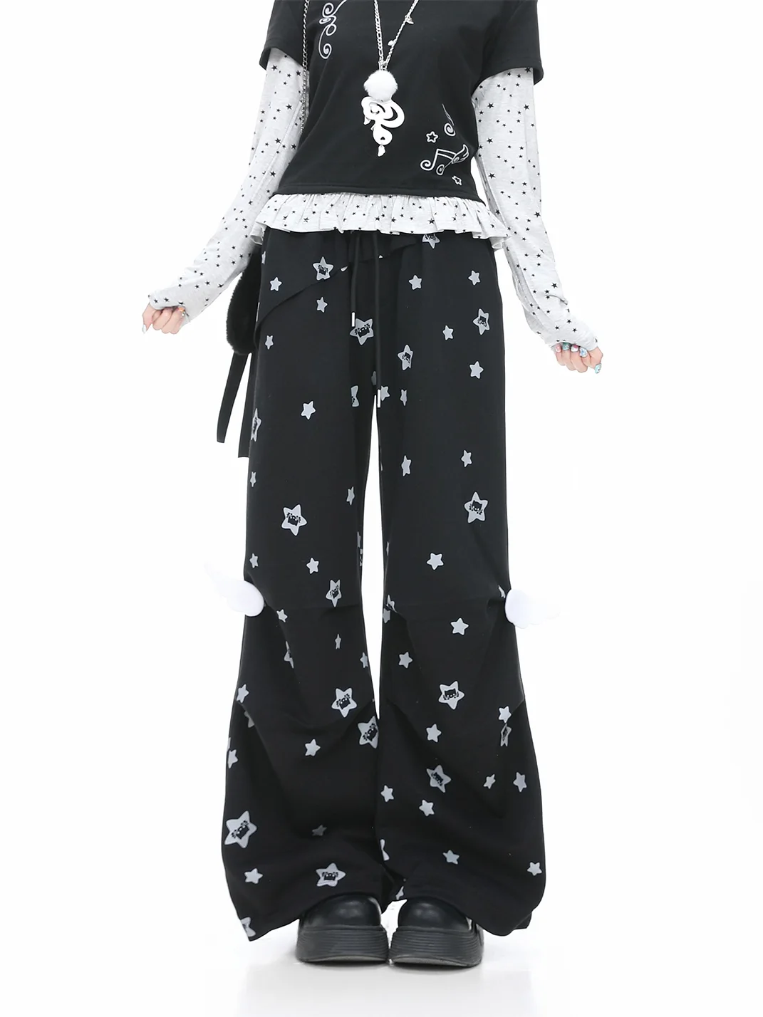 Languid Park | High-Waisted Subculture Wings Pleated Straight-Leg Pants