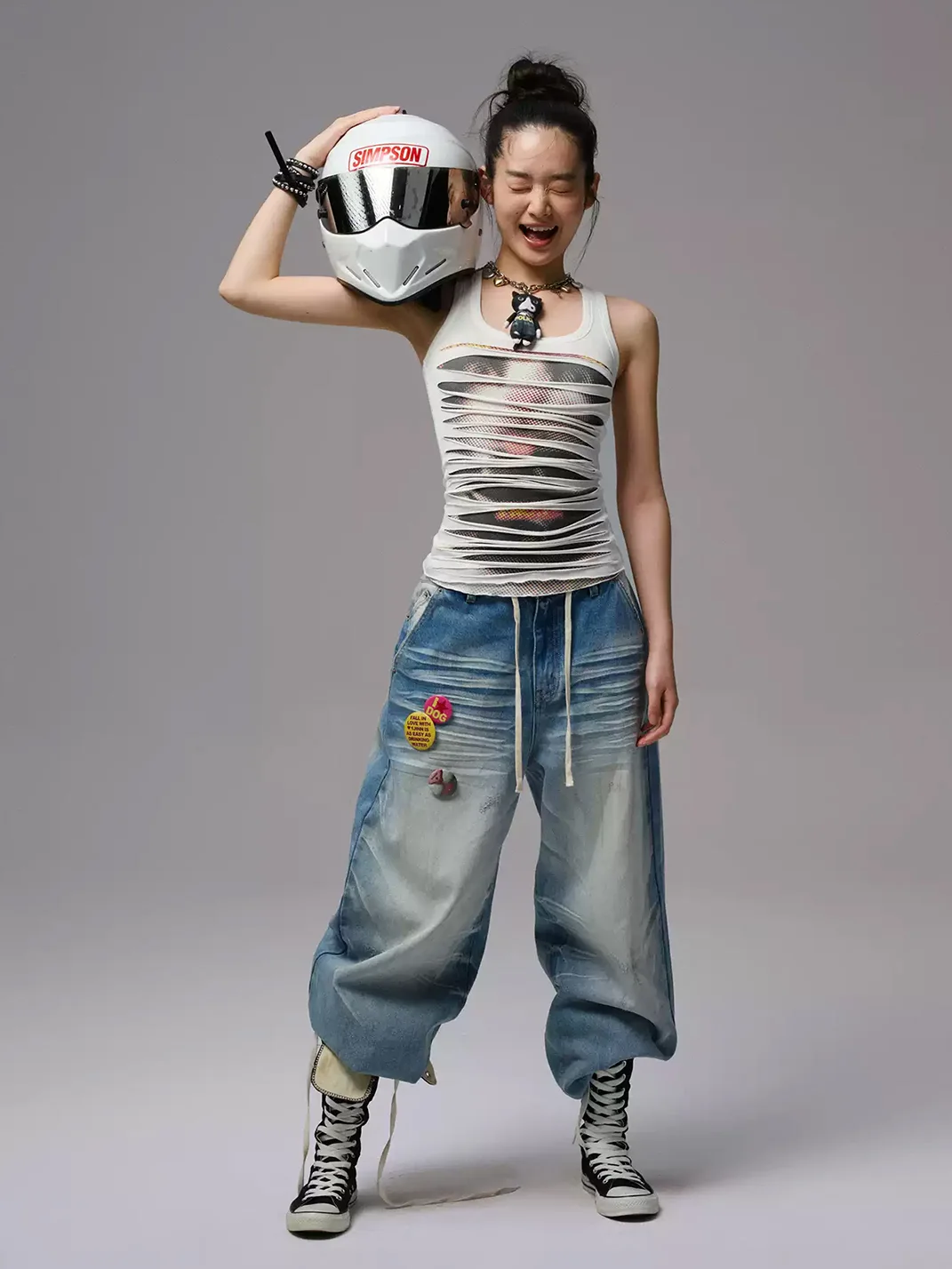 1JINN STUDIO | Irregular Cutout Motorcycle Cat Tank Top