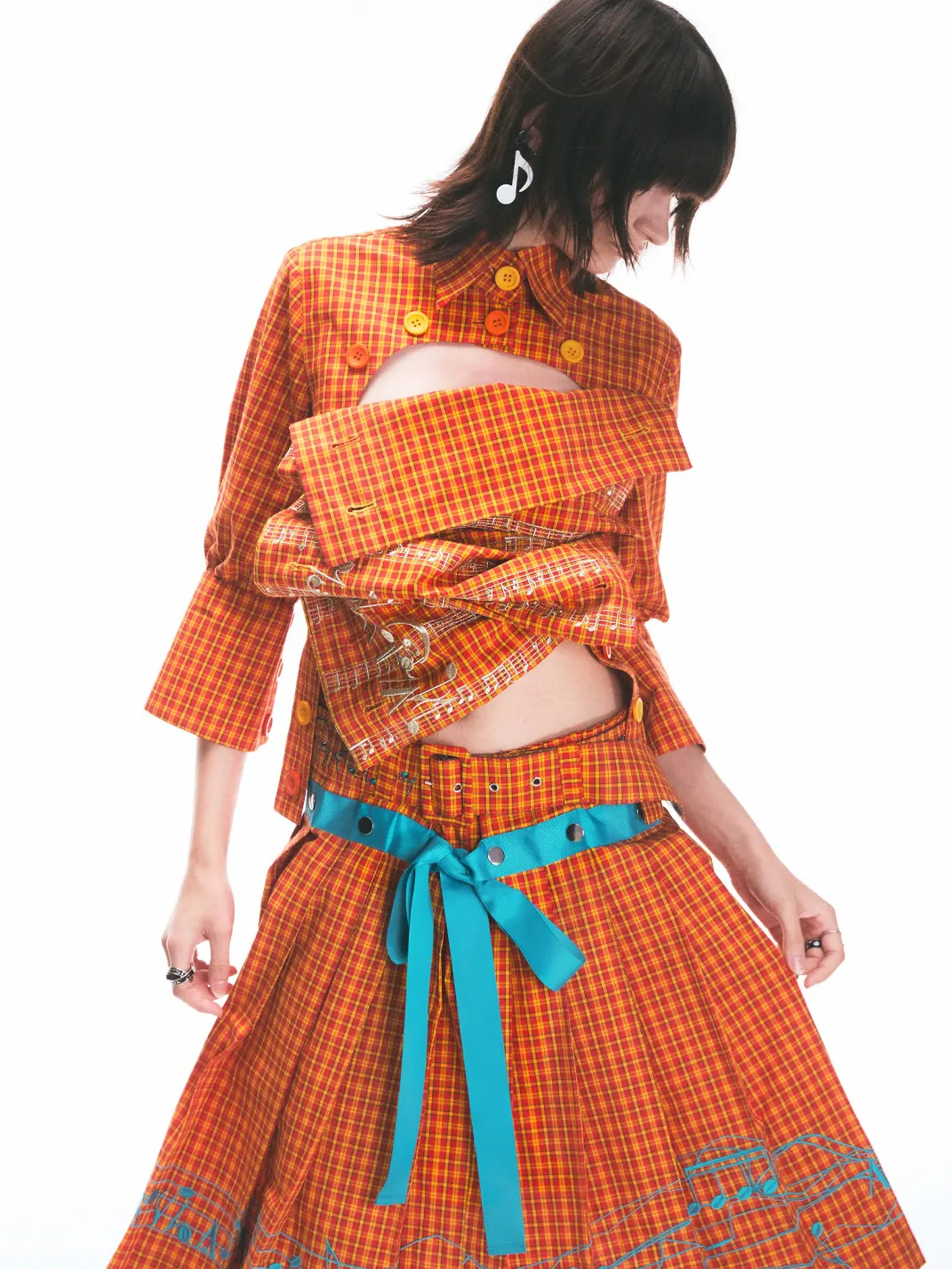 Fruitanari | Musical Note Embroidered Pleated Skirt