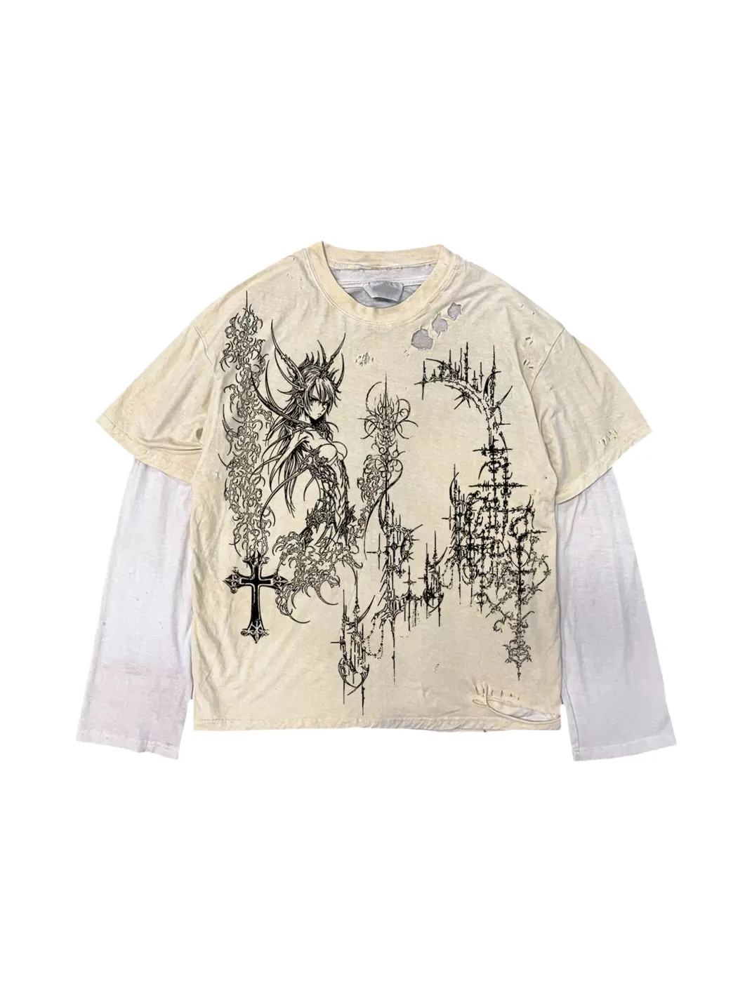 SHIBU | Gothic Distressed Layered Long Sleeve T-Shirt Set