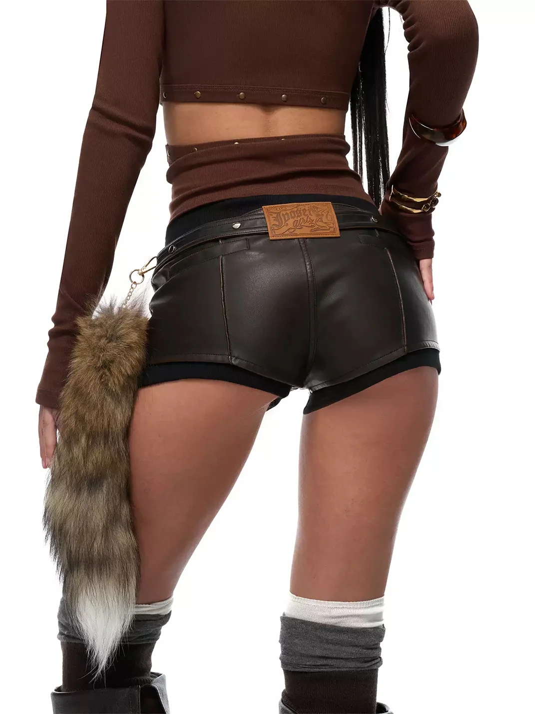 JYOSEI | Women's Low-Rise Layered Faux Leather Shorts