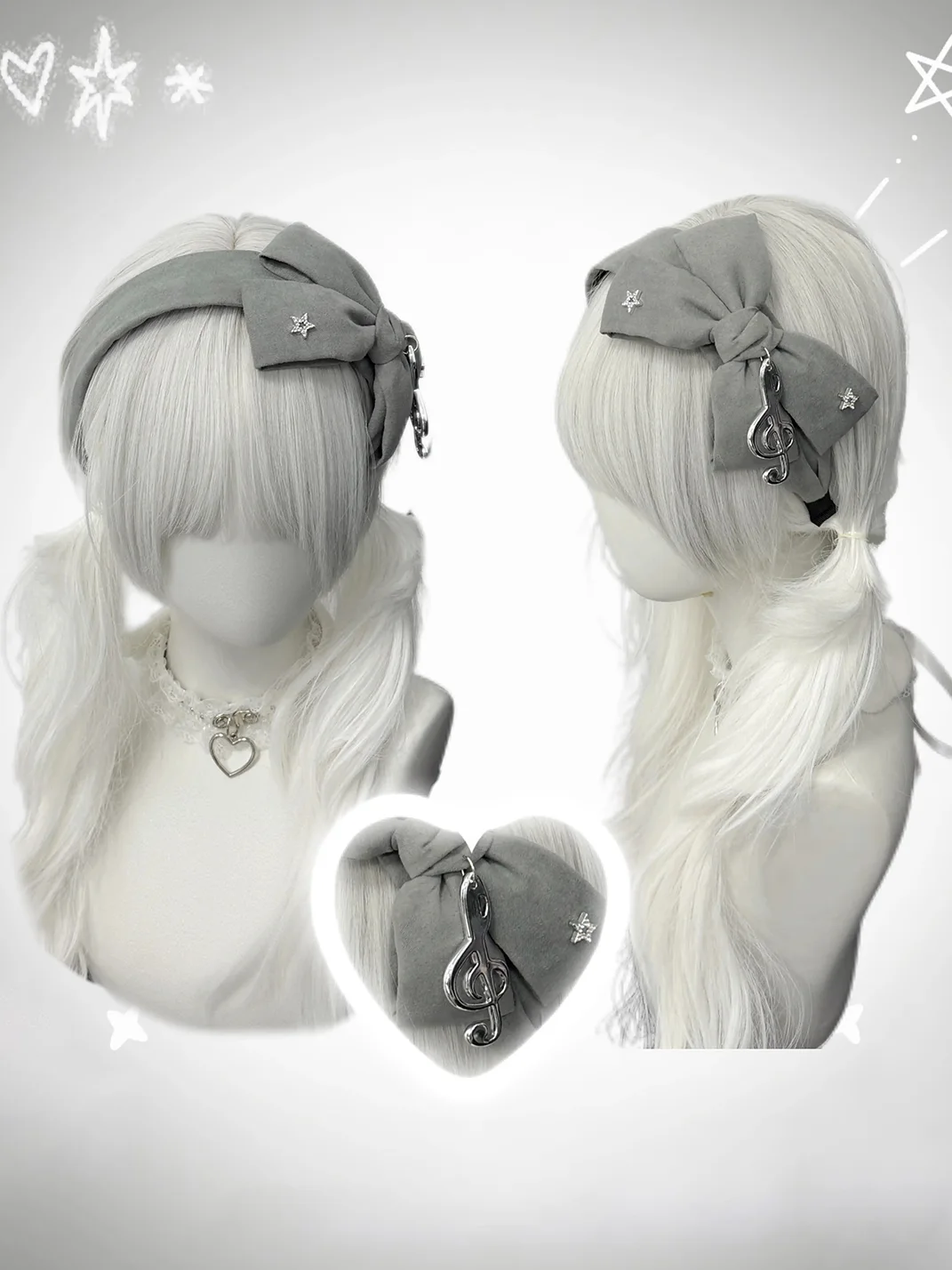 1GASTERINN | Gray Bow Rhinestone Note Headband