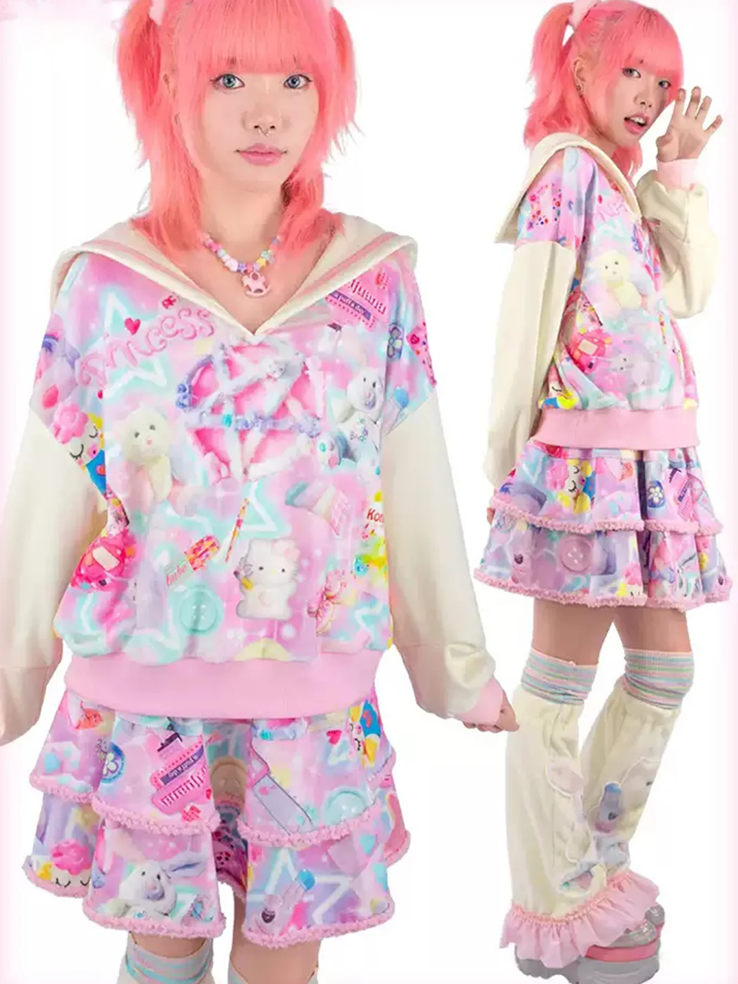 NIHONKIDS | Y2K Graphic Layered Mini Skirt