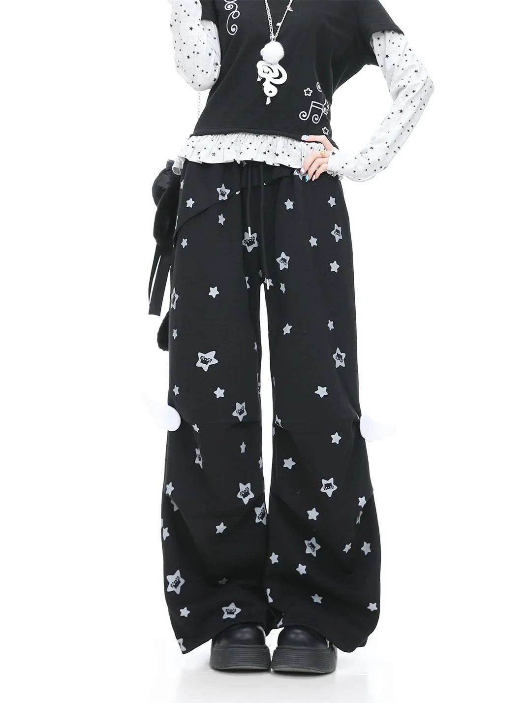 Languid Park | High-Waisted Subculture Wings Pleated Straight-Leg Pants