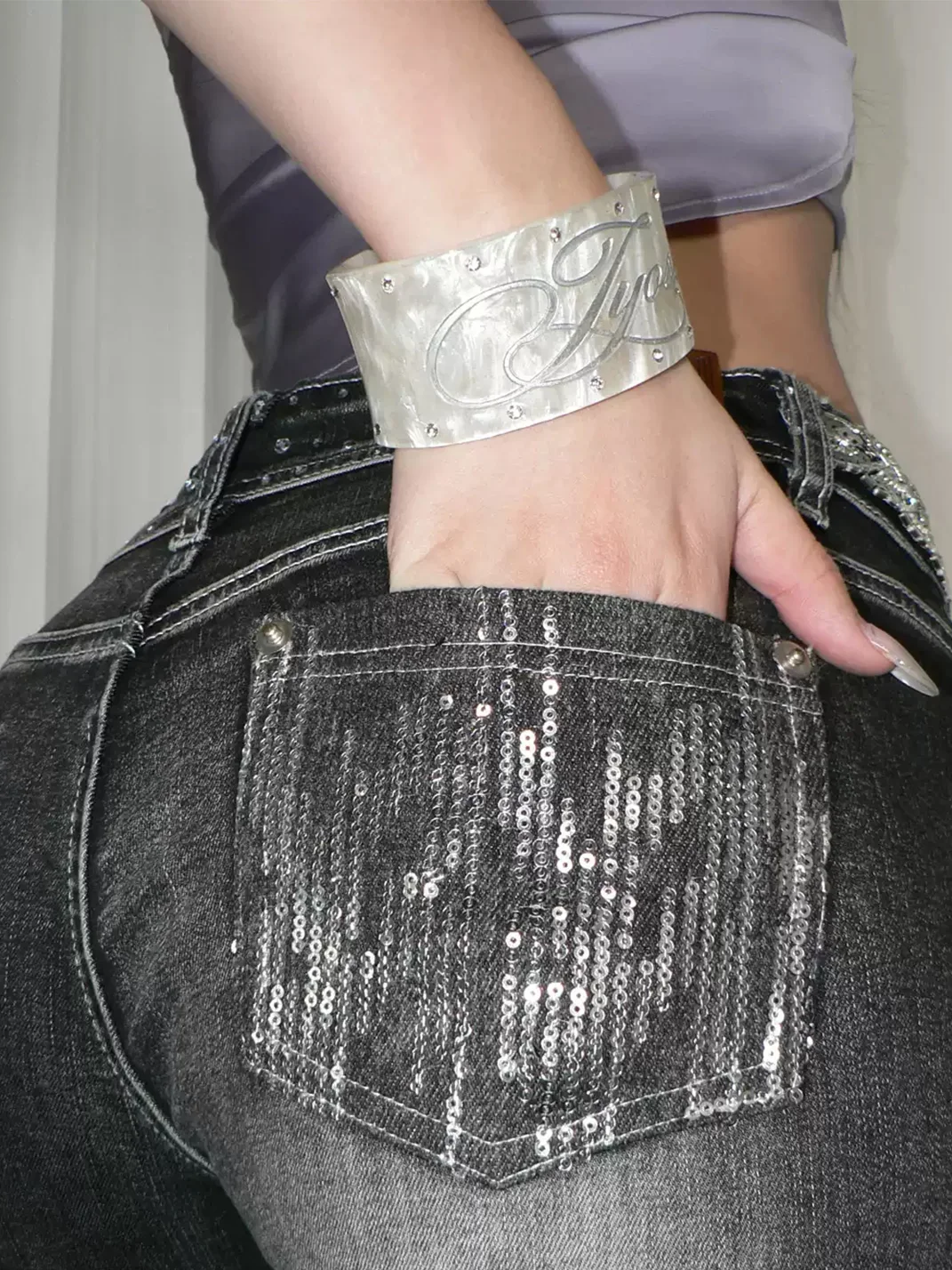 JYOSEI | Rhinestone Wide Open Cuff Bracelet