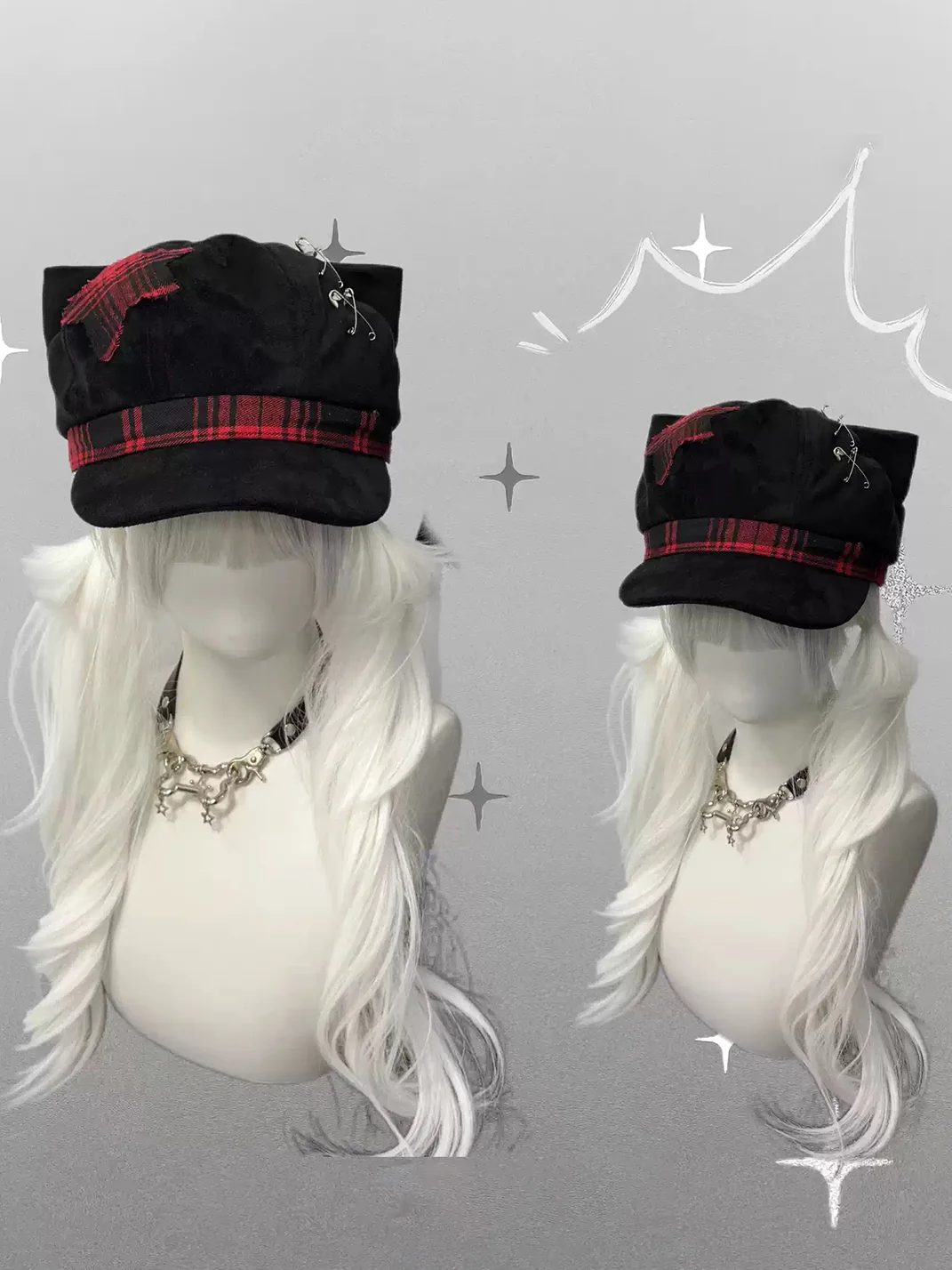 1GASTERINN | Black Punk Beret Hat