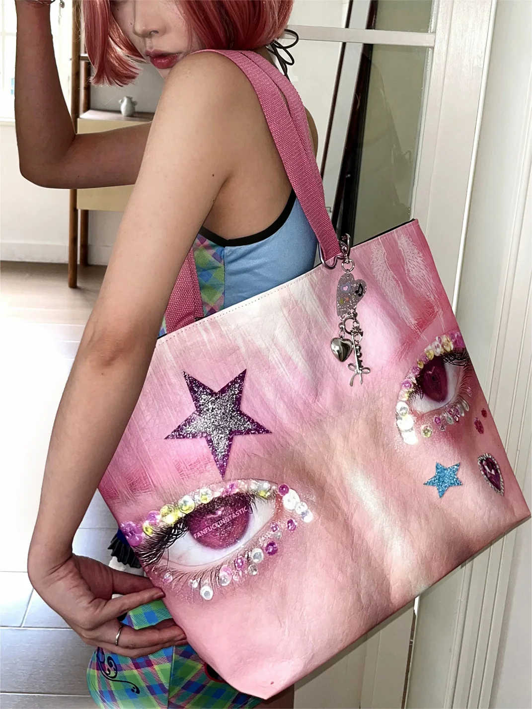 Oogreenapple | Pink Rhinestone Eye Tote Shoulder Bag
