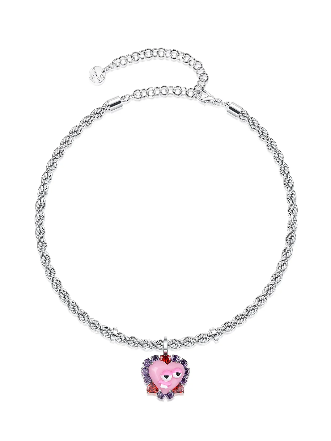 TysGrocery | Hand-Painted Pink Heart Face Pendant Necklace