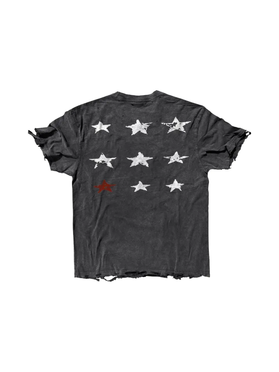 SHIBU | Distressed Star Print Washed Short-Sleeve T-Shirt - 2