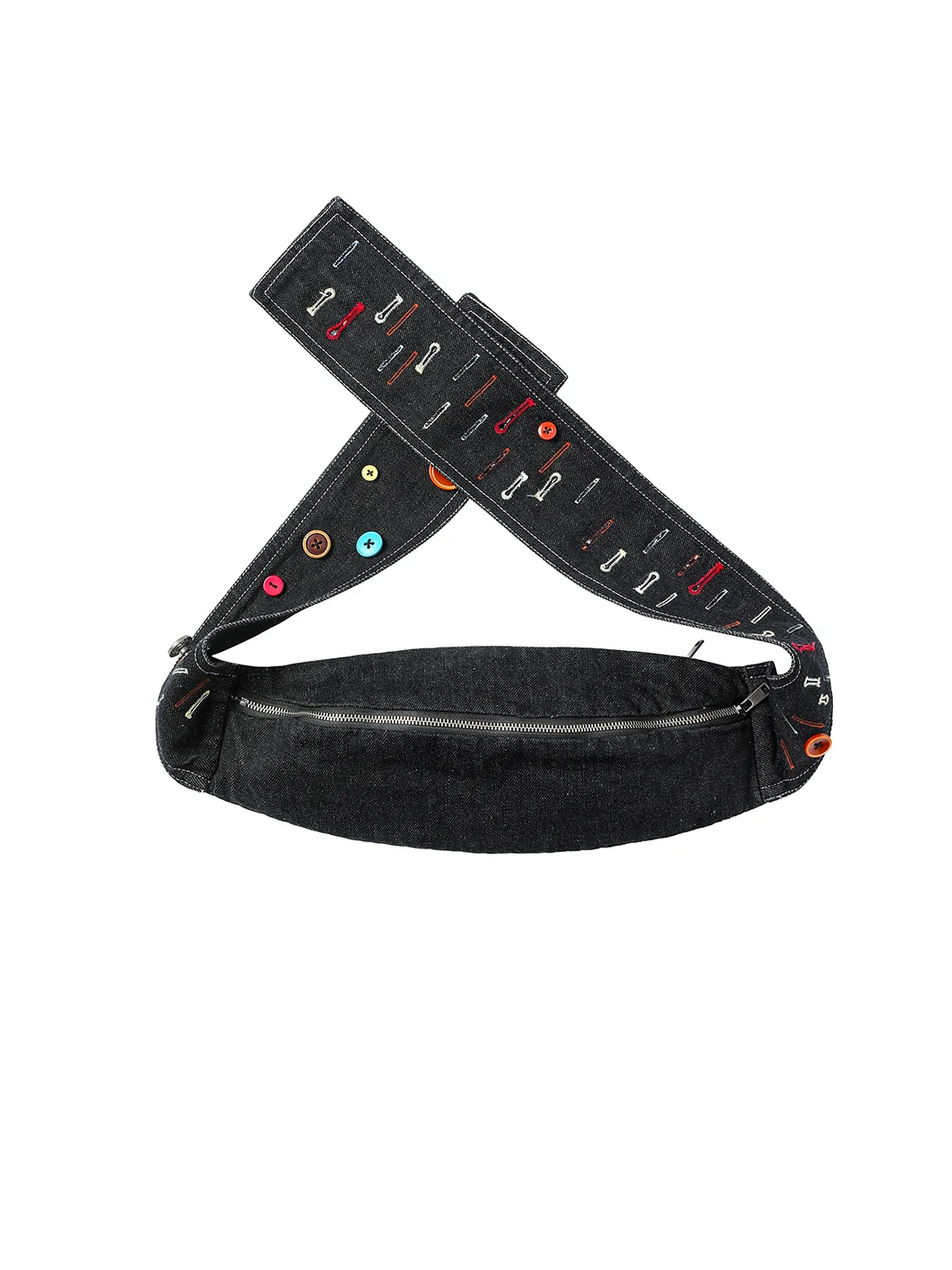 Oinimi | Embroidered Buttonhole Denim Convertible Waist Bag