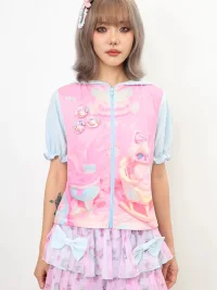 NIHONKIDS | Cute Cat Lantern Sleeve Top