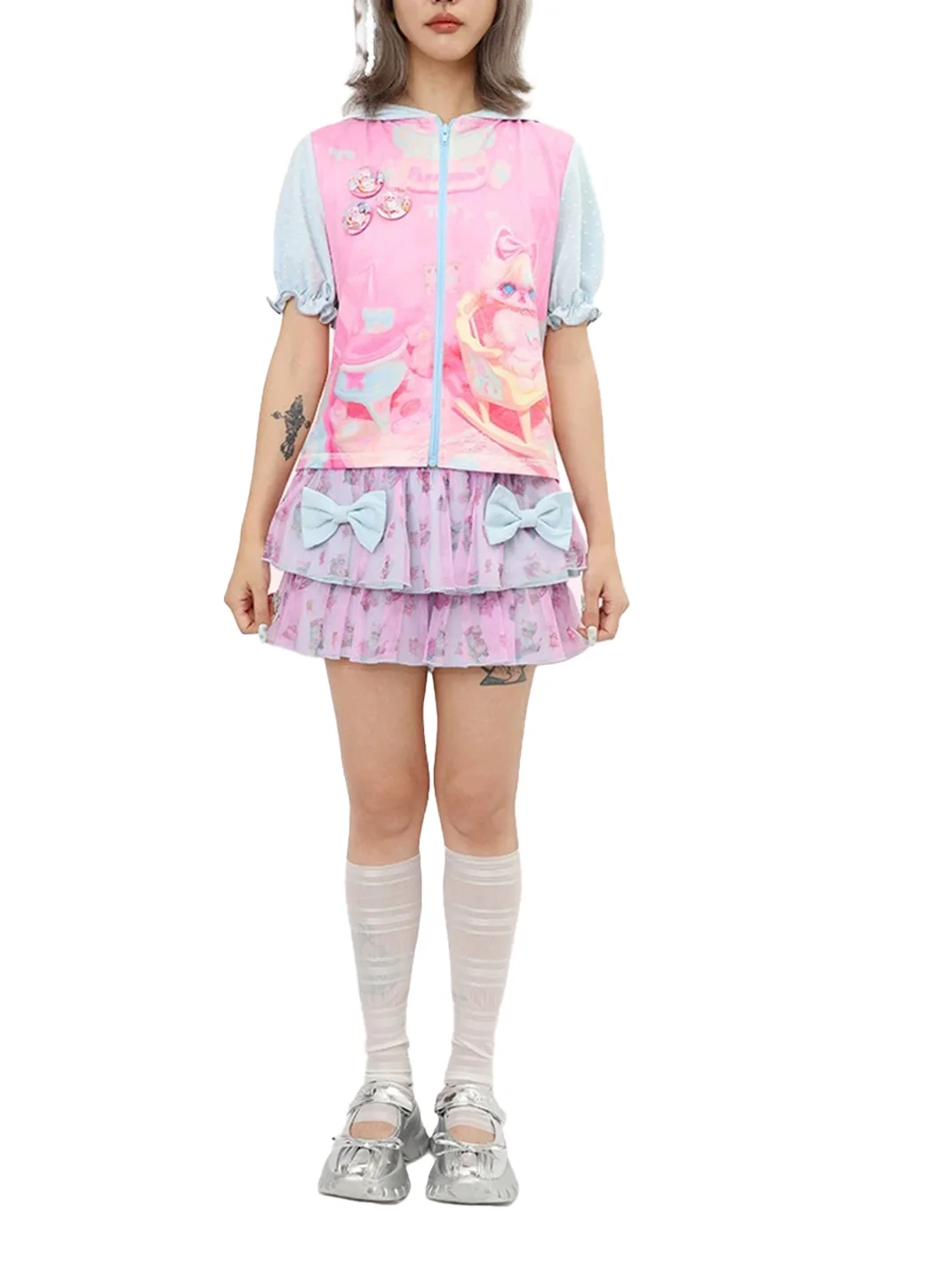 NIHONKIDS | Cute Cat Lantern Sleeve Top