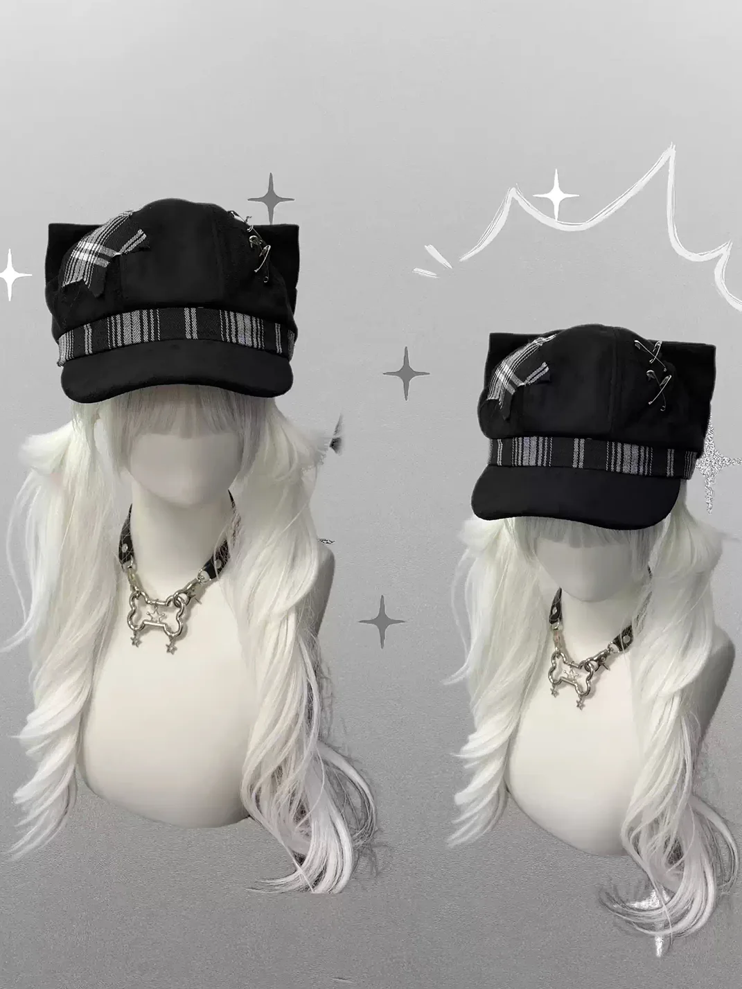 1GASTERINN | Black Punk Beret Hat