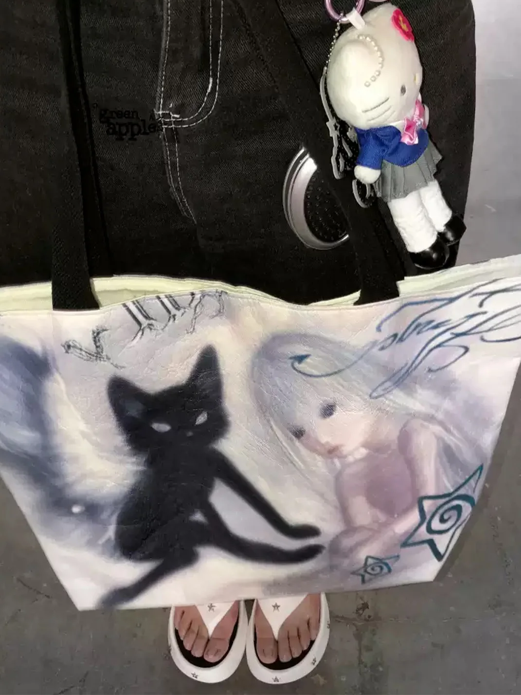 Oogreenapple | Y2K Angel Cat Tote Bag