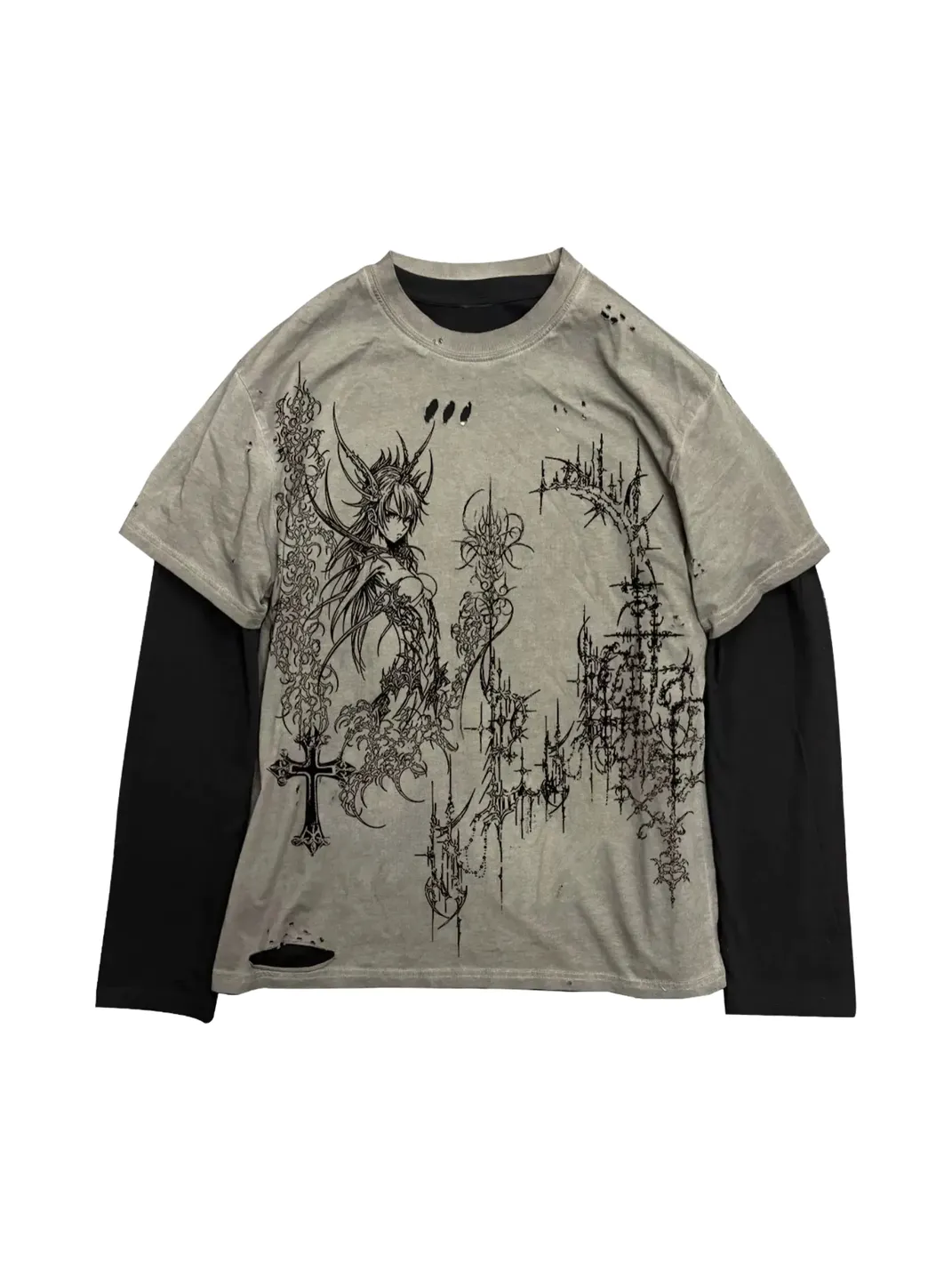 SHIBU | Gothic Distressed Layered Long Sleeve T-Shirt Set