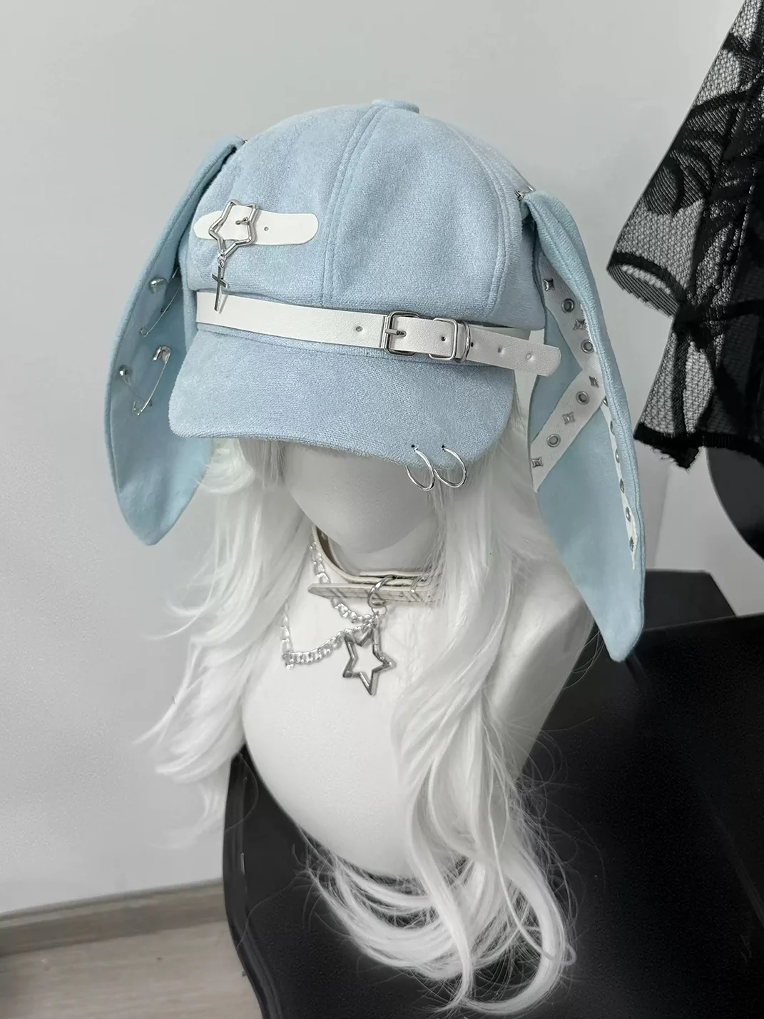 1GASTERINN | Punk Beret Hat With Detachable Bunny Ears