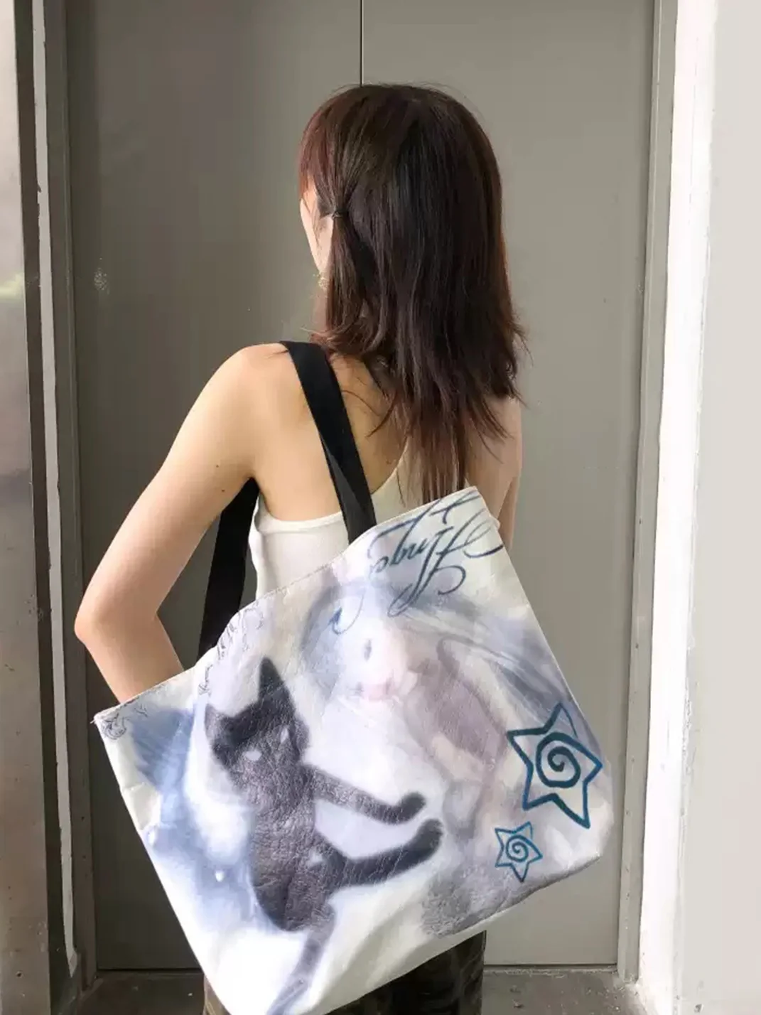 Oogreenapple | Y2K Angel Cat Tote Bag
