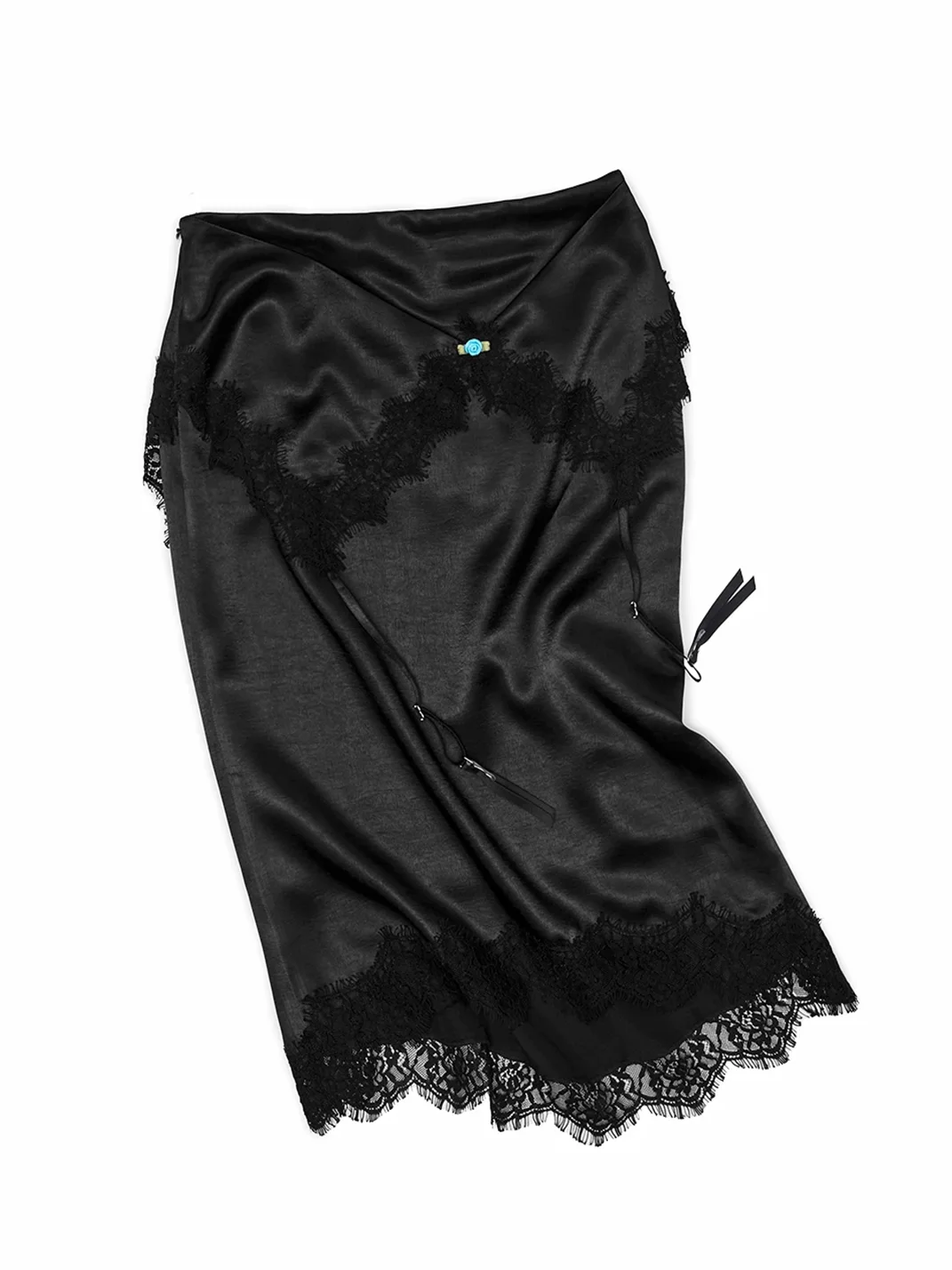 1JINN STUDIO | Fitted Lace Panel Satin Midi Skirt