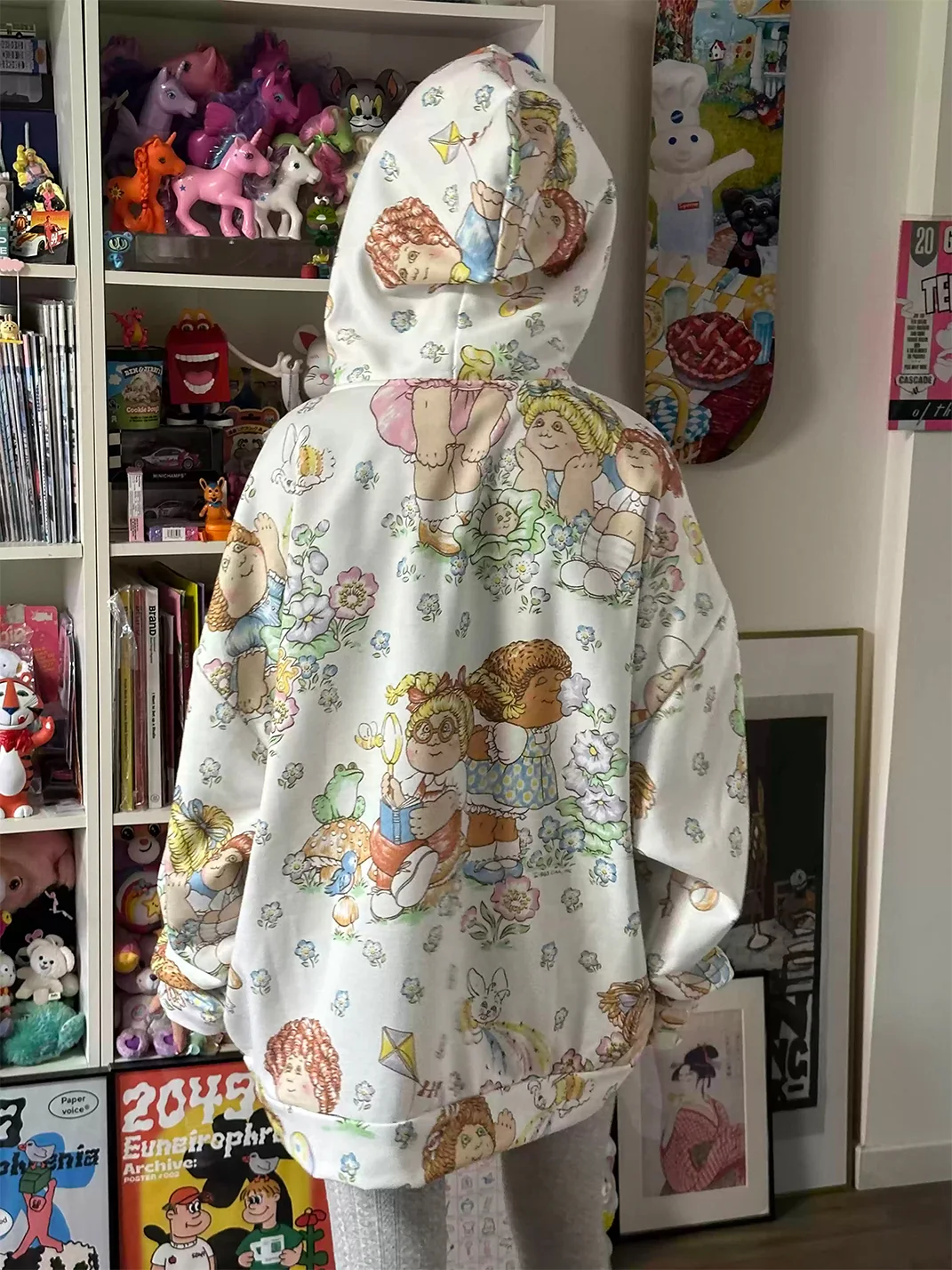Bunnybunnygun | Oversized Cartoon Print Zip-Up Hoodie