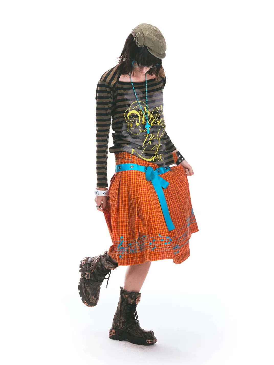 Fruitanari | Musical Note Embroidered Pleated Skirt