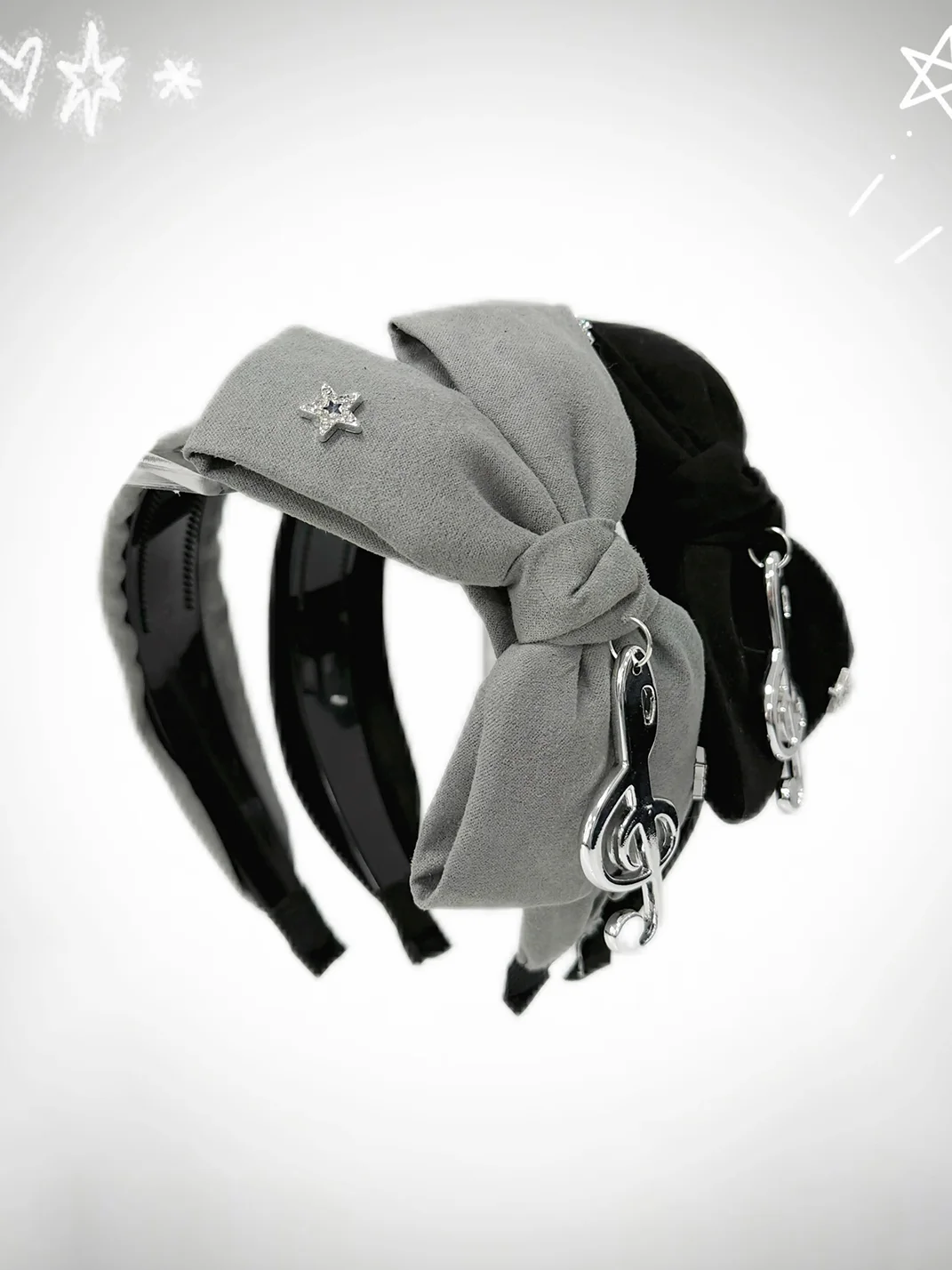 1GASTERINN | Gray Bow Rhinestone Note Headband