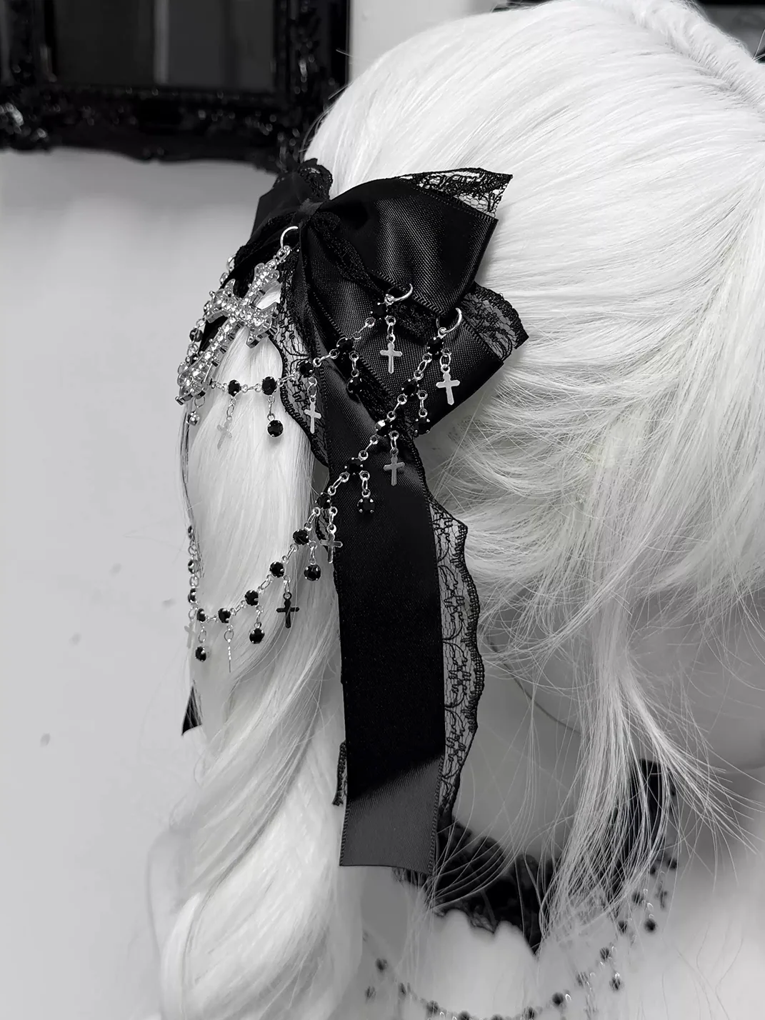 1GASTERINN | Cute Lace Bow Chain Gothic Hair Clip