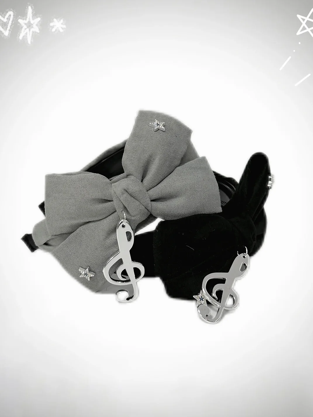 1GASTERINN | Gray Bow Rhinestone Note Headband