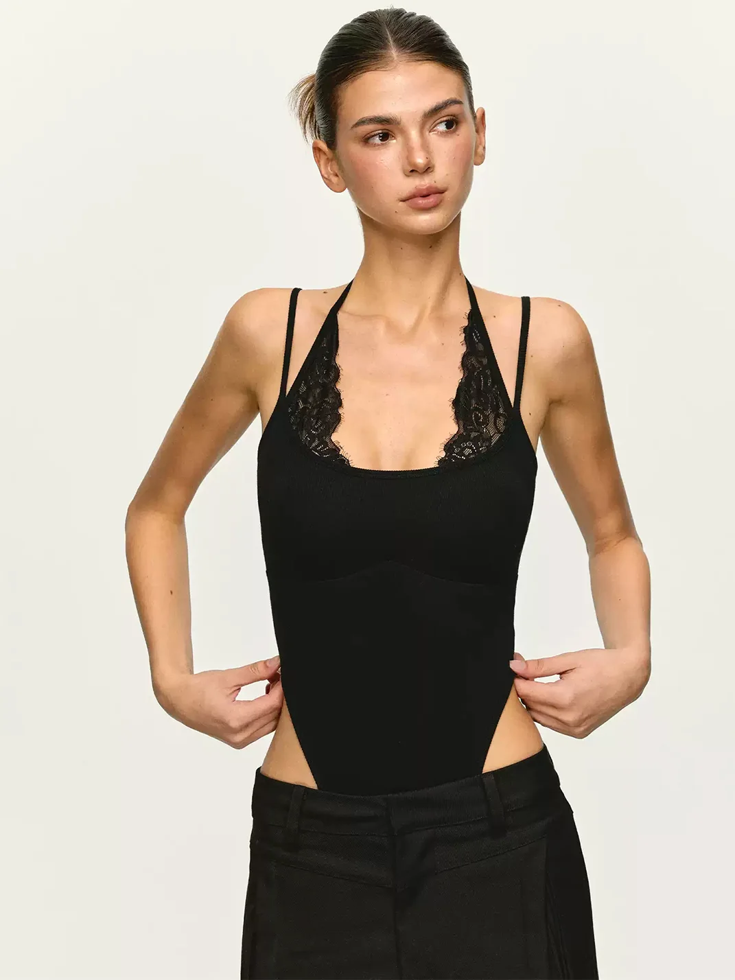 Anna aneae | Lace Spliced Halter Jumpsuit Tank Top