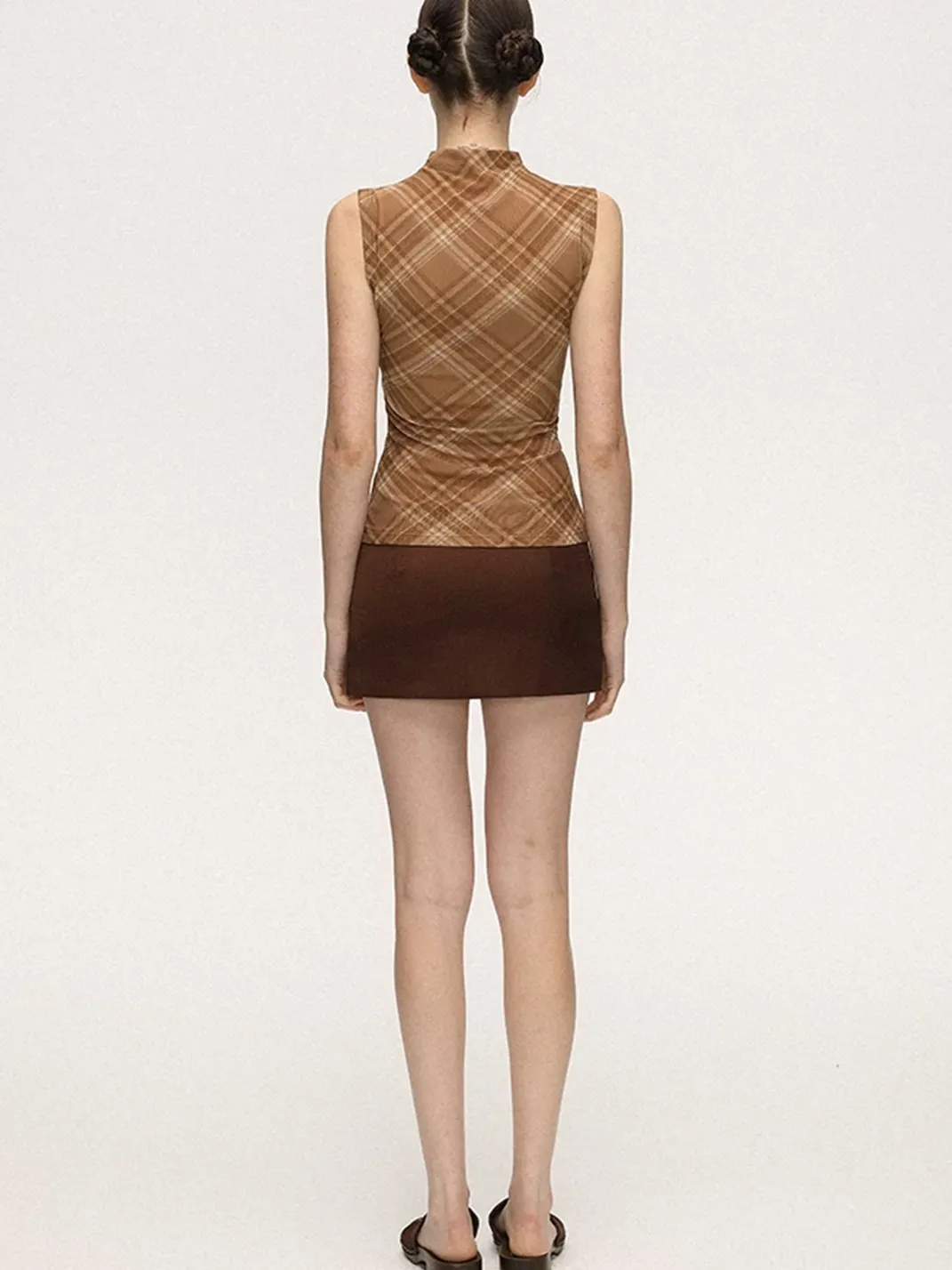 Anna aneae | Women's Slim Plaid Mock Neck Tank Top