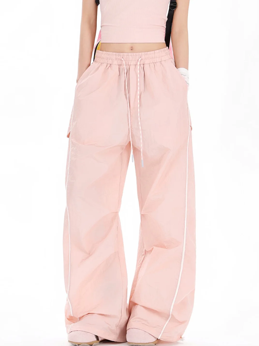 Wonderful Story | Retro Lightweight Mesh Drawstring Wide Leg Pants