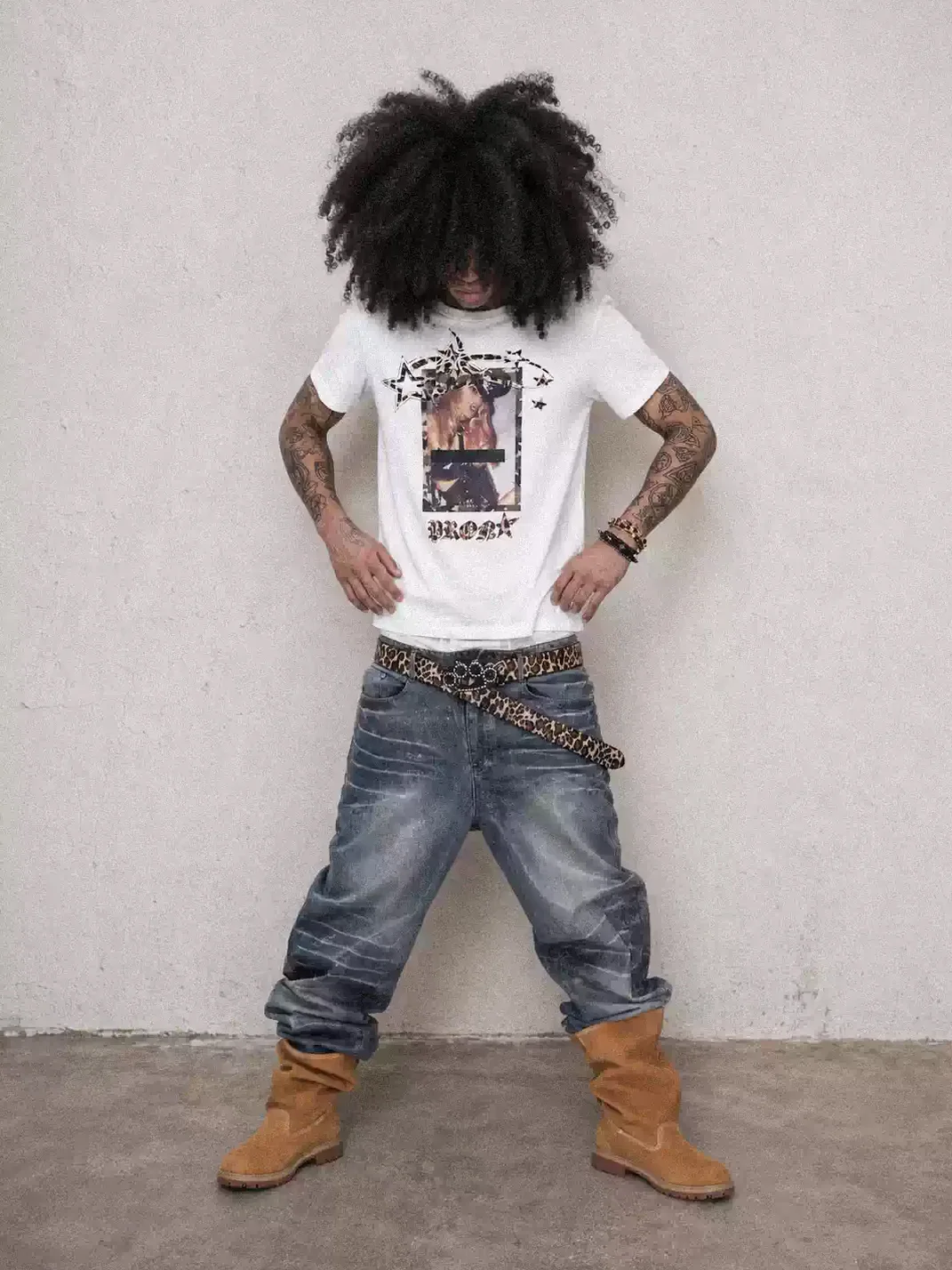 LoseControlEdge | Leopard Portrait Print Slim Fit T-Shirt