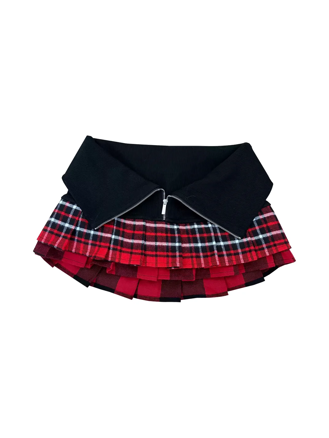 ONNASENSHI | Red Plaid Layered Pleated Mini Skirt