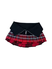 ONNASENSHI | Red Plaid Layered Pleated Mini Skirt