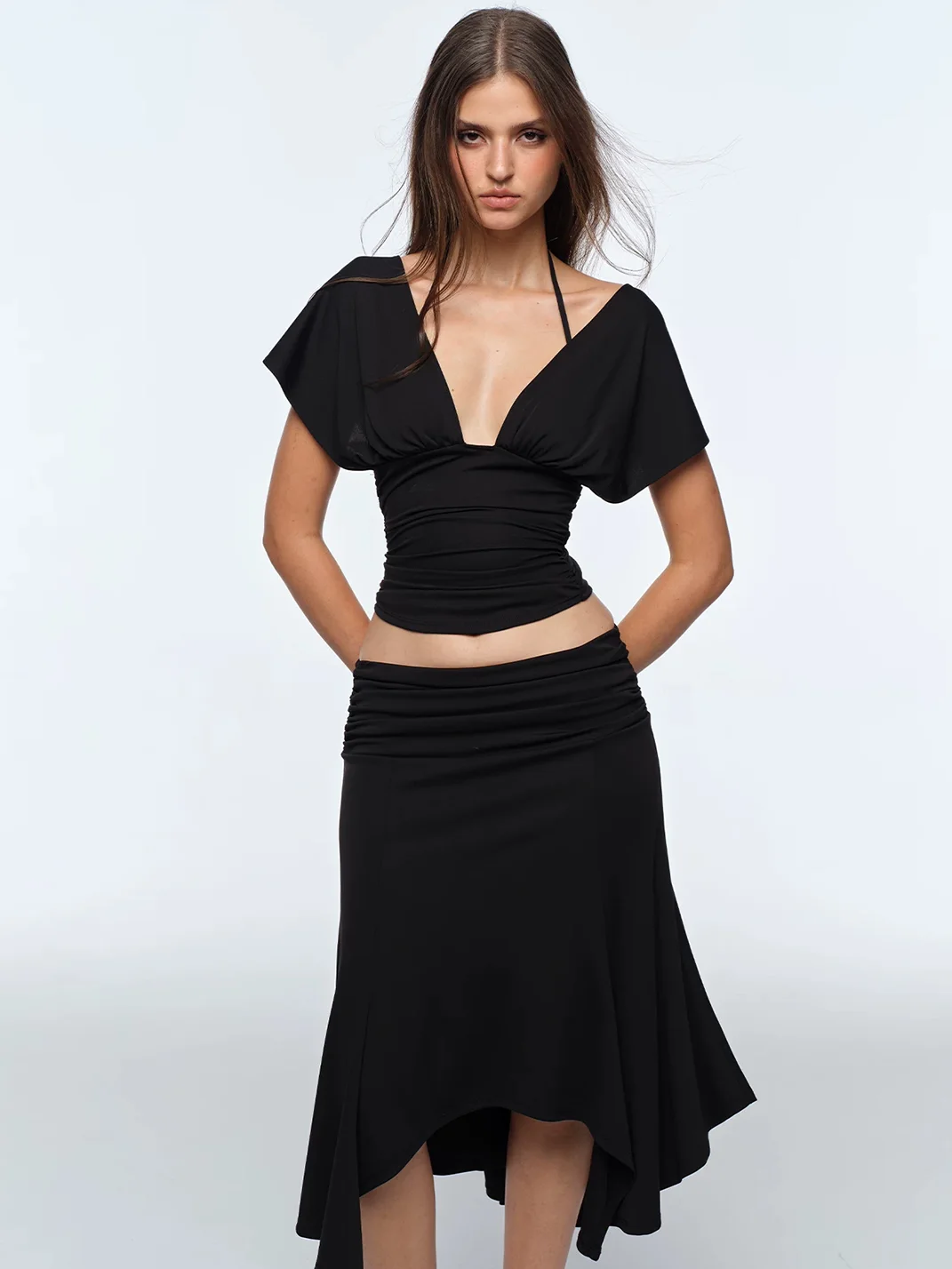 BUM STUDIO | Ruched Deep V Halter Top