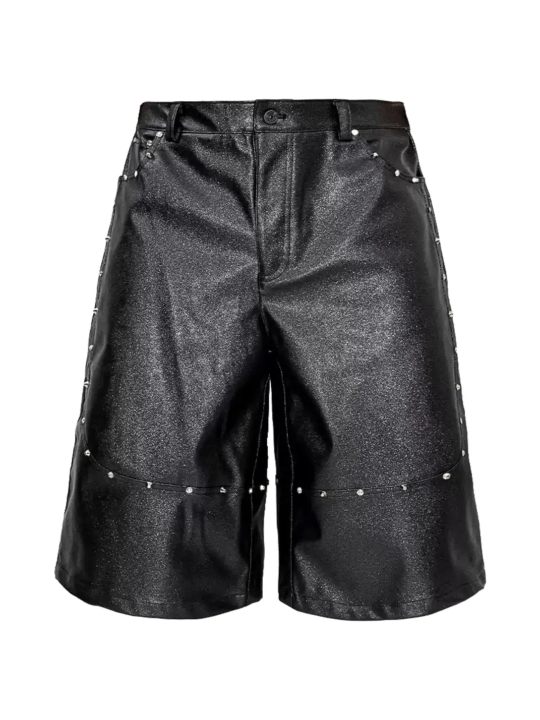 LoseControlEdge | Glitter PU Studded A-Line Cropped Shorts