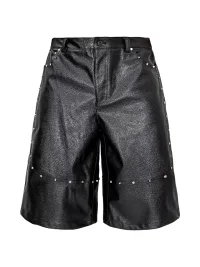 LoseControlEdge | Glitter PU Studded A-Line Cropped Shorts